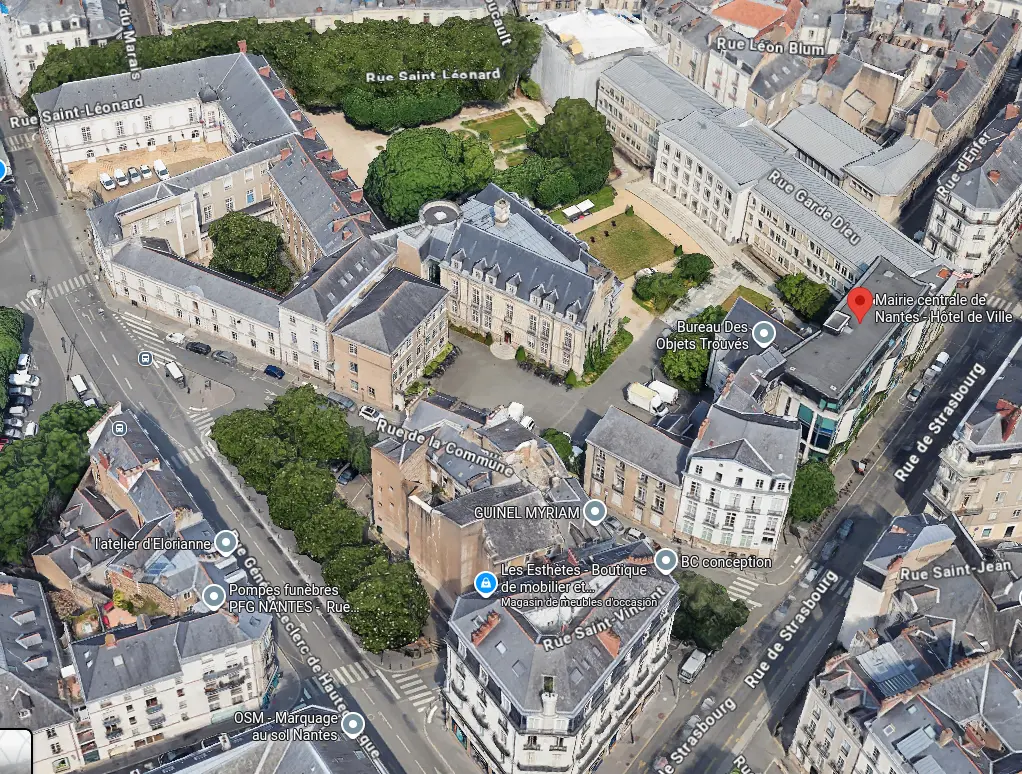 Une vue 3D de la mairie centrale de Nantes, issue de Google Maps